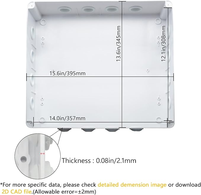 LeMotech ABS Plastic Dustproof Waterproof IP65 Junction Box Universal Electrical Project Enclosure White 15.7 x 13.8 x 4.7 inch (400 x 350 x 120 mm)