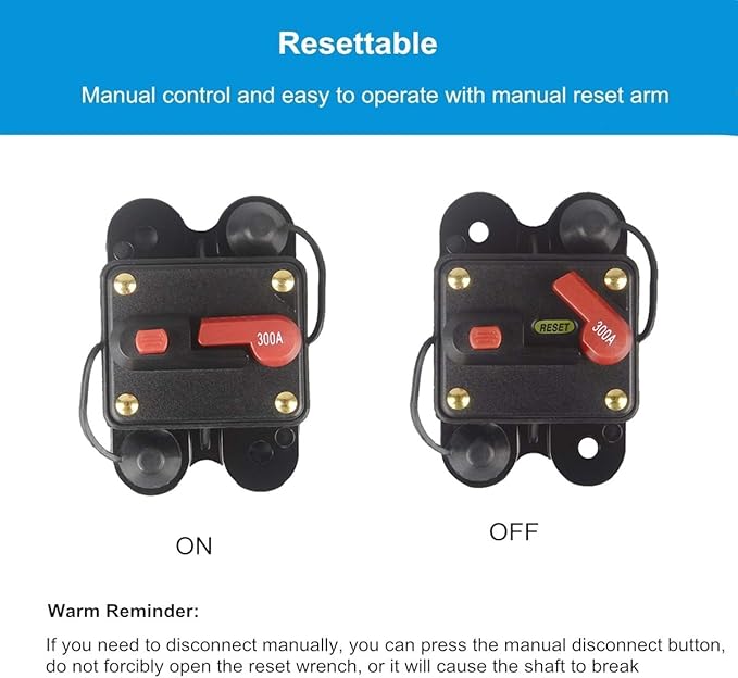 300Amp Circuit Breaker Manual Reset Fuse holder, 30A-300A 12V-24V DC Protection Reset Fuse for Trolling Motor Auto Car Marine Boat Stereo Audio Inline Fuse Inverter (300A)