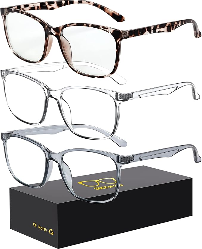 Blue-Light Blocking Glasses Computer Reading/Gaming/TV/Phones Glasses Fashion Anti Eyestrain Glasses for Women Men（D6 Gray + Transparent + Douhua）