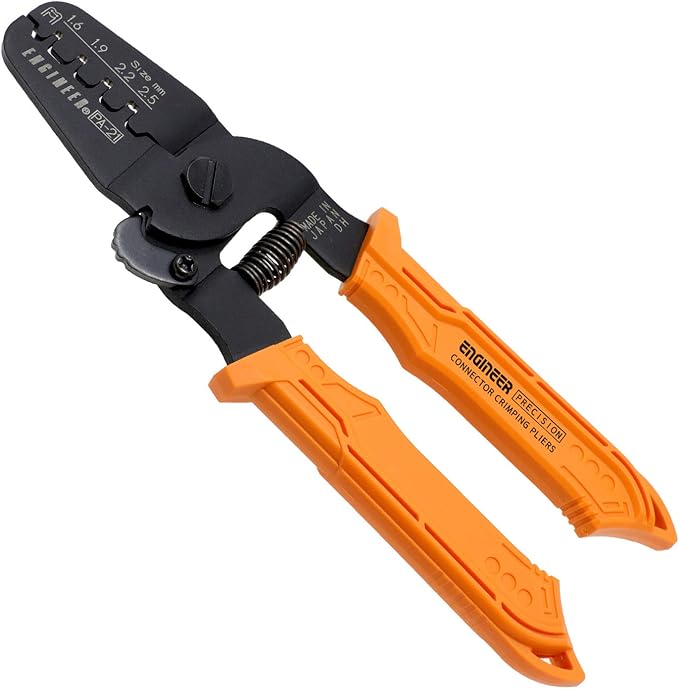 ENGINEER PA-21 Universal Connector Crimping Pliers 175mm. Made in Japan. Precision Crimping Tool for Open Barrel Connectors, Long Barrel Wing Type (AWG #26 - #18 wires)
