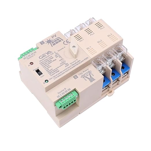 GEYA on-Grid Solar Power Automatic Transfer Switch Din Rail 3P 63A 220VAC ATS PV System to City Power (ATS-3P-63A-220V-SOLAR)