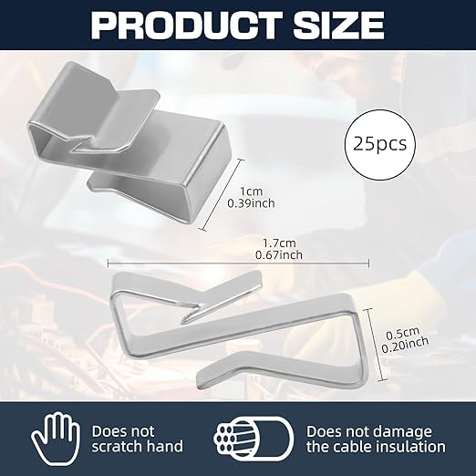 25 PCS Trailer Frame Wire Clips, Metal Trailer Wiring Clips for Wire Management, Stainless Steel Cable Wire Clips for All Types Cargo Camper Boat Snowmobile Trailer