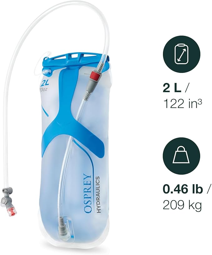 Osprey Hydraulics Backpack Water Reservoir with Bite Valve - BPA-Free, Leakproof Hydration Bladder with QuickConnect and Slide-Seal - Compatible with Most Hiking and Biking Packs, Clear