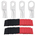 4 AWG Tinned Copper Ring Terminal Kit (62 Pcs) - 30 Battery Lugs (1/4", 5/16", 3/8", 1/2") with 32 Heat Shrink Tubes for 4 Gauge Wire in Automotive, Solar, Marine, RV Applications