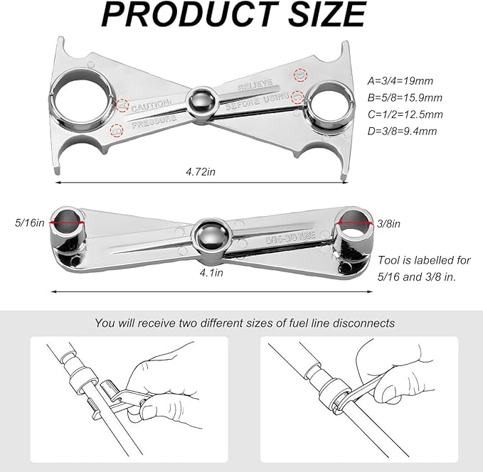 Fuel Line Disconnect Tool, 3/4 5/8 1/2 3/8 Inch & 3/8 5/16 Inch Fuel Filter Removal Tool for Quick Disconnection, Multi-Purpose Scissor Fuel Line Wrench Fit Cars Truck SUV (2 in 1+4 in 1)