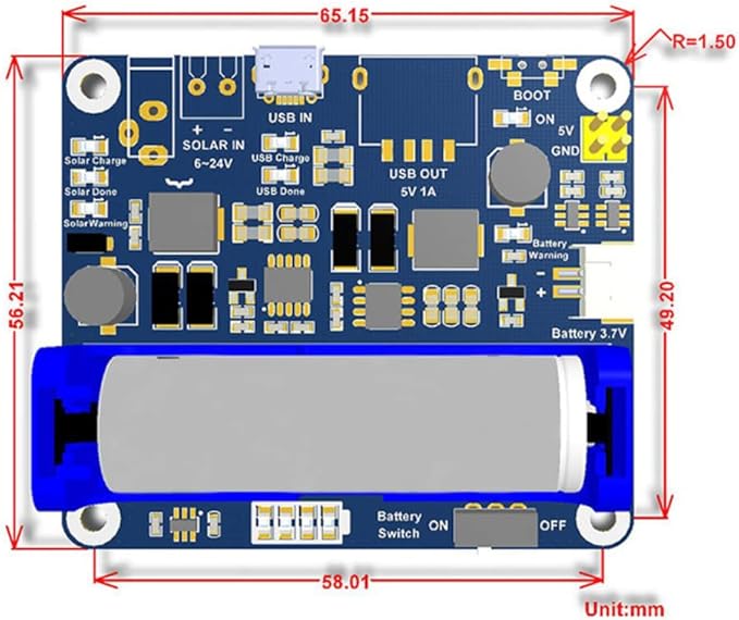 Waveshare Solar Power Management Module for 6V~24V Solar Panel Supports Solar Panel/USB Connection Battery Charging Onboard MPPT Set Switch