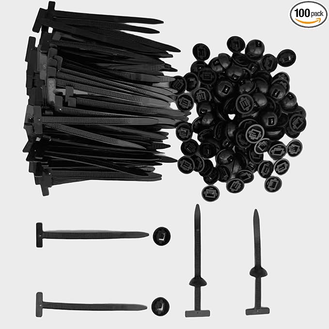 100 Pcs Nylon Universal Cable Tie Buckle – Heavy Duty Sided Snap Fit Zip Ties with Button Lock, UV Resistant Plastic Cable Fasteners for Automotive, Electrical & Daily Repair