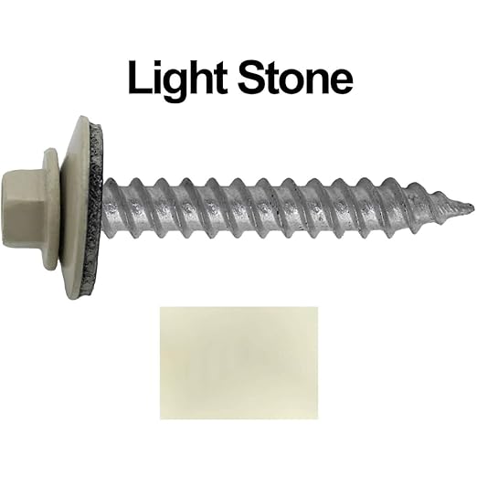 Metal Roofing Screw: (250) 12 x 1-1/2" LIGHT STONE Hex ReGrip Sheet Metal Roof Screw. Sharp Point metal to wood siding screws. 5/8" EPDM washer.