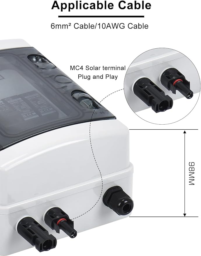 DIHOOL Solar Panel Disconnect Switch Box 40 Amp DC Circuit Breaker Box, 1000V PV Combiner Box for RV