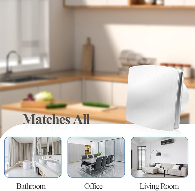 WiseWater Bathroom Exhaust Fan, 110V ac 140CFM 6” Duct 7.6" Panel Extractor Fan, Ceiling&Wall Mounted Ventilation Fan for Bathroom, Laundry Room, Office