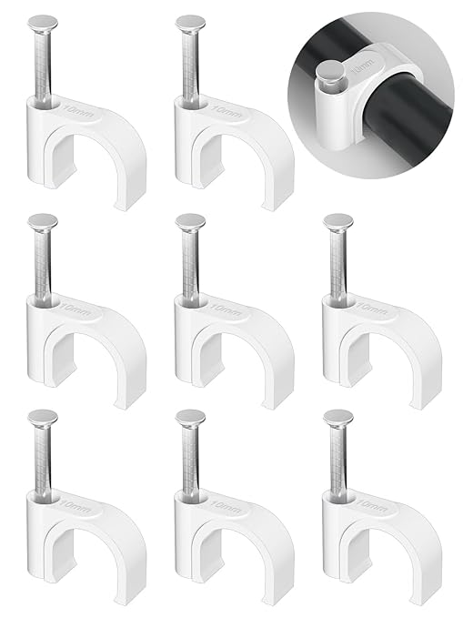 Jadaol Cable Clips 100Pcs 10mm Nail in Clips for Round Ethernet Cables Wall Clips Cable Tacks Electrical Wire TV Cable Speaker Wire Coax Clips Cable Nails for Cord Cat5/Cat5e/Cat6/Cat7 RJ45 Cord Clips