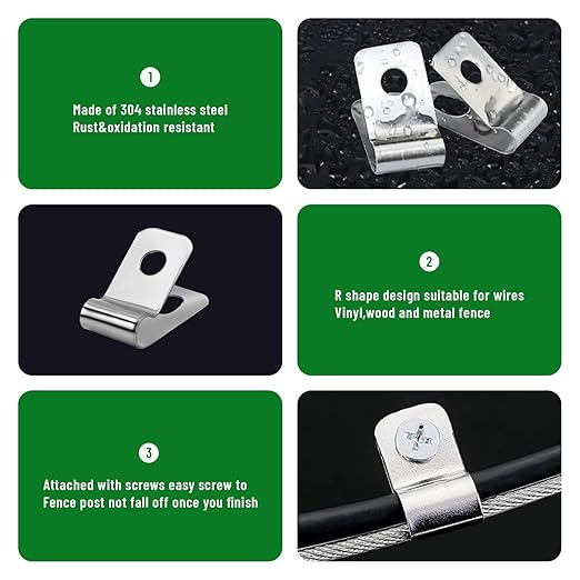 Fence Wire Clamps Agricultural Fencing Mounting Clips, Stainless Steel Wire Clips with Screws Vinyl Fence Clips for Christmas Tree Wire Clamps Welded Wire to Wood, Metal or Vinyl Fence(50)