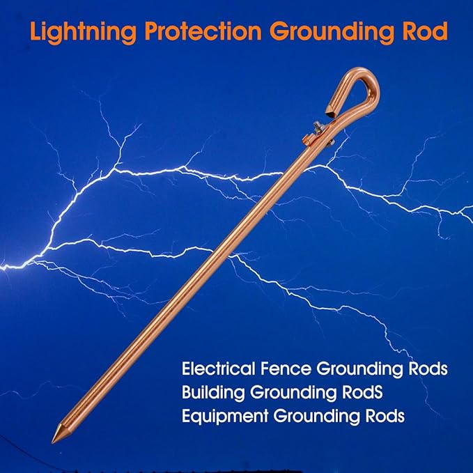 Portable Grounding Rod,Grounding Pin with Ground Wire Lug,Great for Electric Fences,Generator,Antennas,Satellite Dishes,Ground Post Pin,Tie Out Stake (1PCS Grounding Rod)