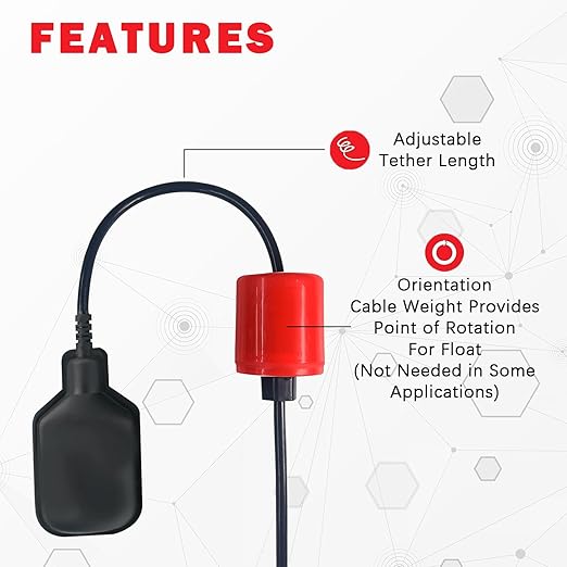 Professional Float Switch(Plugless), Water Level Controller with IP68 Protection, Auto-Adjusting Liquid Sensor for Tank Pump, Water Tank, Sewage System,with Counterweight (9.8-Ft)