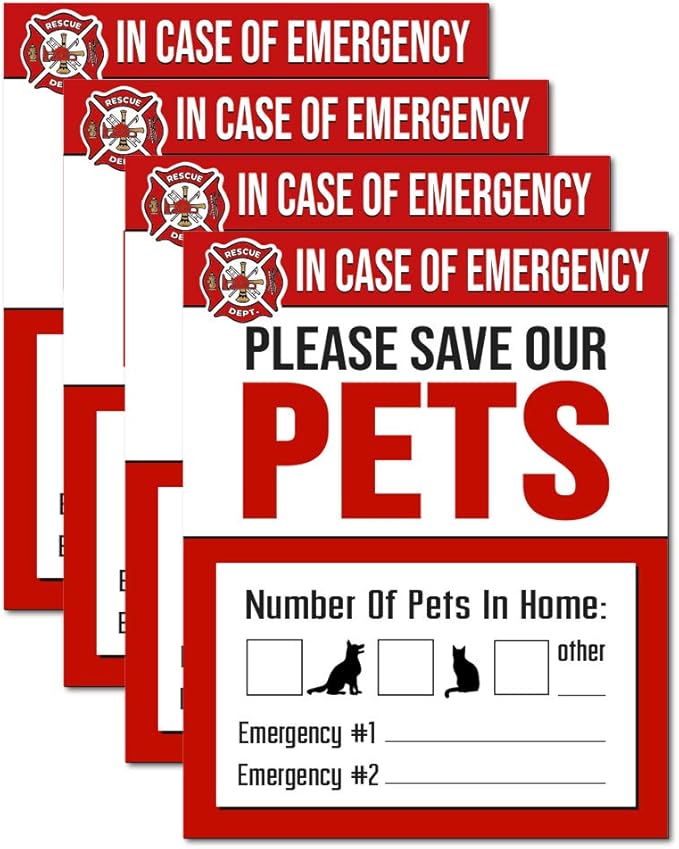IT'S A SKIN Pet Rescue Sticker - Fire Safety - Emergency Pet Window Decal - Dog Cat 4x5 Durable Laminate 4 Pack