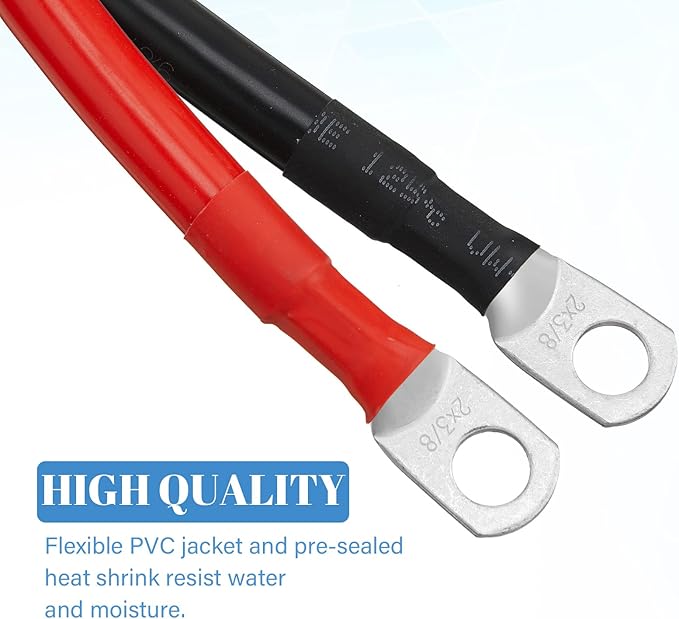 Hoteam 6 Pcs Battery Cable Copper Battery Inverter Cables with Terminals 3/8 Inch Lugs Red and Black Both Ends Power Inverter Wire for Solar Motorcycle Automotive RV Car Boat Marine(2awg,1ft)