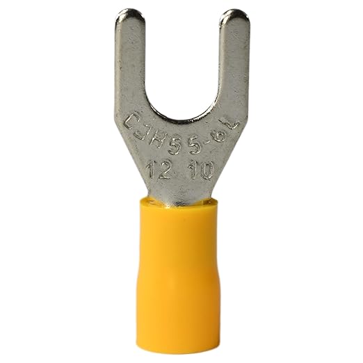 PAPUGA 25PCS 12-10 AWG (4-6 mm2) 1/4" / M6 Wide Version Insulated Fork Spade Crimp Connector, 600V 48A, CE RoHS Industrial Terminal High Current Connector, Control Panels