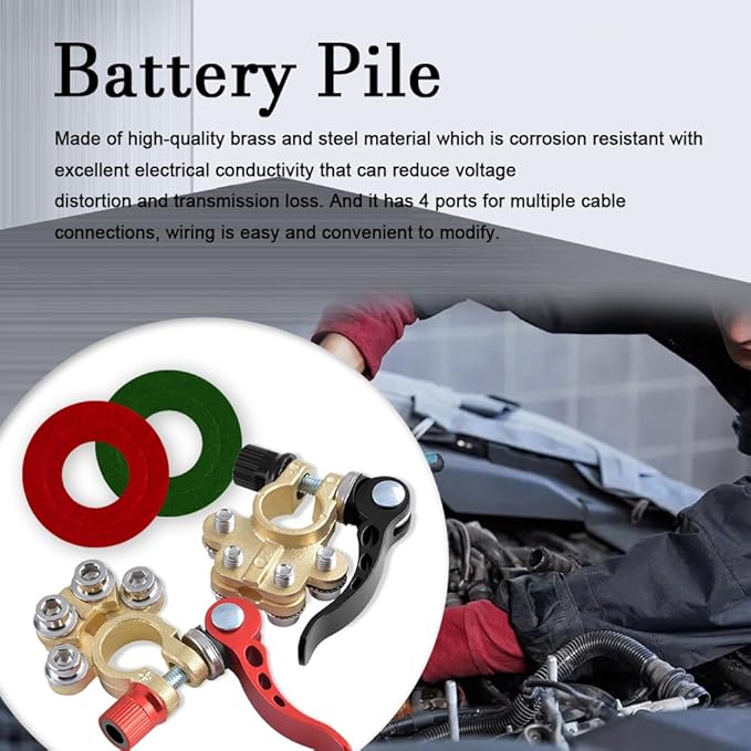 2PCS Car Battery Terminal Connectors, Battery Clamp, 4 Way Quick Release Disconnect Car Battery Terminal for SAE/JIS Type A Posts, Positive Negative Battery Cable Ends Fit Most Cars Van Truck