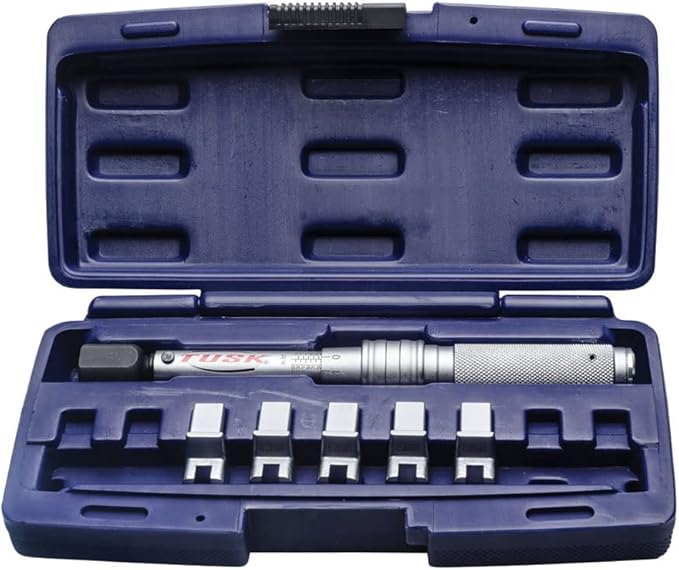 TUSK Spoke Torque Wrench Kit – Adjustable 30–150 in‑lb Torque Wrench + 5 Drop‑Forged Heads (6.1–6.9 mm) in Case – Calibrated ±2% for Motorcycle & Bicycle Spoke Tension Compatible with KTM Husqvarna