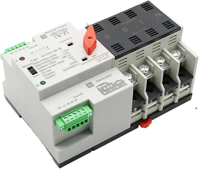 2/3/4P 100A 110V/220V Mini ATS Automatic Transfer Switch Electrical Selector Switch Dual Power Switch PV Solar DIN Rail(4P,220V)