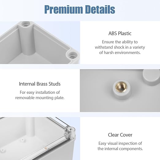 LeMotech Junction Box IP67 Waterproof Dustproof Electrical Box Project Box DIY Enclosure Gray with Transparent Clear Cover, External Size 6.9x4.9x3.9in (175x125x100mm)