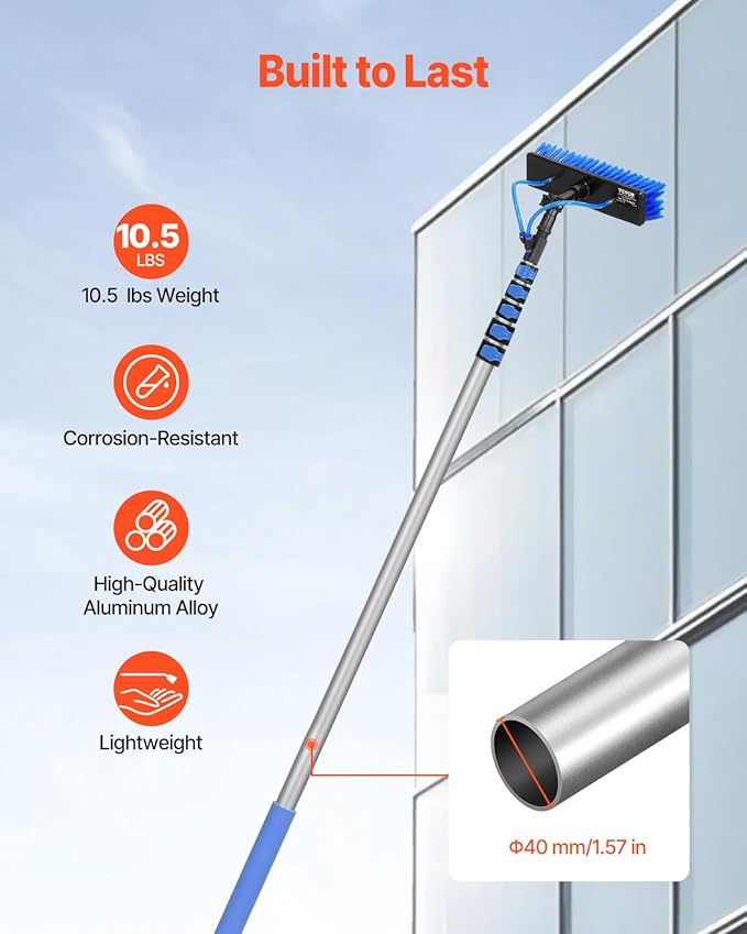 VEVOR Water Fed Pole Kit, 36FT Solar Panel Cleaning Pole with Extendable Handle, 180° Rotatable Brush Head & 65.6FT Hose, Household & Outdoor Window Cleaner Tool for Caravan Solar Panel Deck