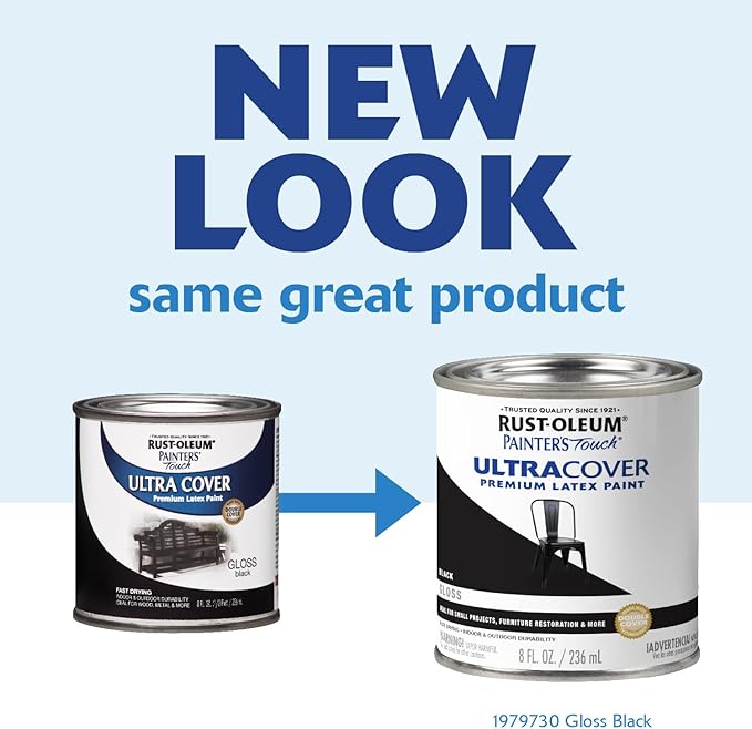 Rust-Oleum 1979730 Painter's Touch Latex Paint, Half Pint, Gloss Black, 8 Fl Oz (Pack of 1)