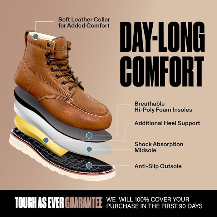 EVER BOOTS Moc Toe Work Boots for Men Construction Lightweight Wedge