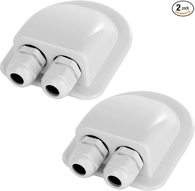 2 Pack of IP68 Waterproof Solar Cable Entry Gland by Restmo, Weather Resistant Dual Cable Entry Housing for Solar Panels of RV, Caravan, Marine, Boat, Cabin, White