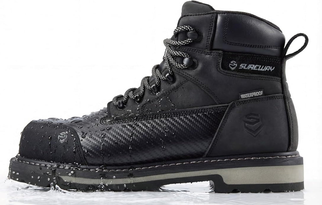 SUREWAY Men's 6" Waterproof Soft/Composite Toe Work Boots - Crazy Horse Leather Safety Shoes,GoodyearWelt Slip Resistant EH Rated Heavy Duty Construction Boots for Industrial, Roofing, Landscaping