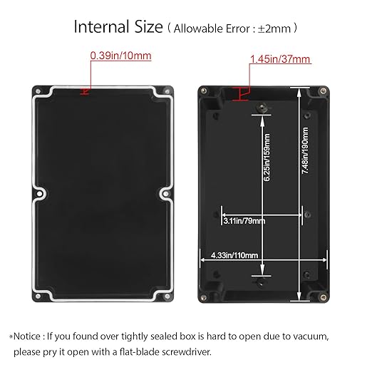 LeMotech Project Box ABS Plastic Junction Box IP65 Waterproof Hobby Box Electrical Boxes Universal Enclosure for Electronic Black 7.8 x 4.7 x 2.2 inch(200x120x56mm)（Pack of 2