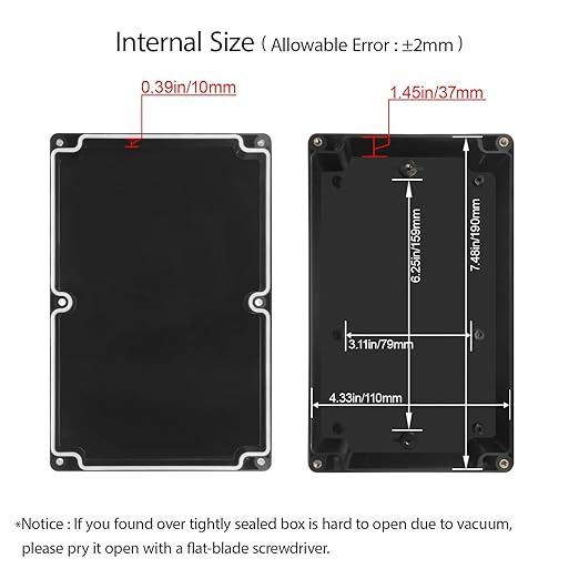 LeMotech Project Box ABS Plastic Junction Box IP65 Waterproof Hobby Box Electrical Boxes Universal Enclosure for Electronic Black 7.8 x 4.7 x 2.2 inch(200x120x56mm)（Pack of 1