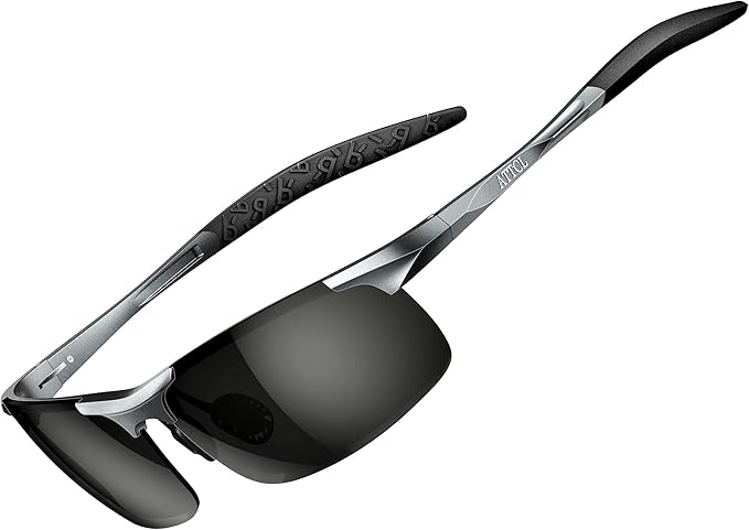 ATTCL Polarized Sunglasses Men Sports: UV Protection Anti Glare Wrap Around Lightweight Metal Driving Fishing Golf Running