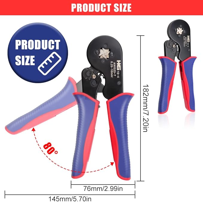 HKS Ferrule Crimping Tool Kit - Square Ferrule Crimper Plier (AWG 23-7) with Wire Stripper & 1900pcs Wire End-Sleeves Terminals Kit