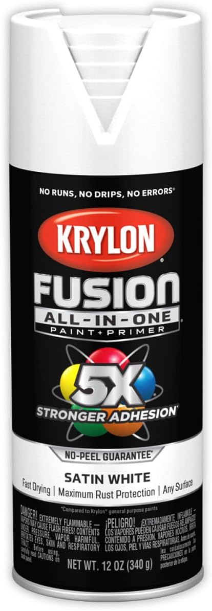 Krylon Fusion All-In-One Adhesive Spray Paint for Indoor/Outdoor Use, 12 oz, White