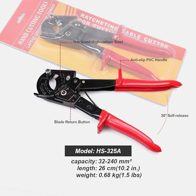 Ratchet Cable Cutter, Heavy Duty Wire Cutter for Aluminum Copper Cable up to 240mm², Ratcheting Wire Cutting Hand Tool