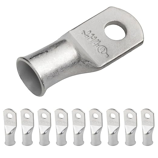 SELTERM 10pcs 1 AWG-1/4 Stud Tinned Copper Wire Lugs, Heavy Duty Marine Grade Copper Eyelets, Electrical Terminal Connectors