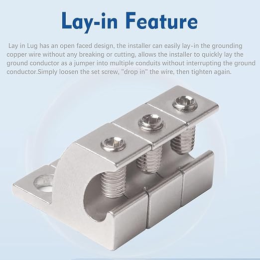 Solar Panel Grounding Lugs,12-Pack Aluminum Lay-in Connectors,Pool Bonding Lug,Ground Wire Clamps,4-14 AWG Wire Range,304 SS Set Screw with Hex Key