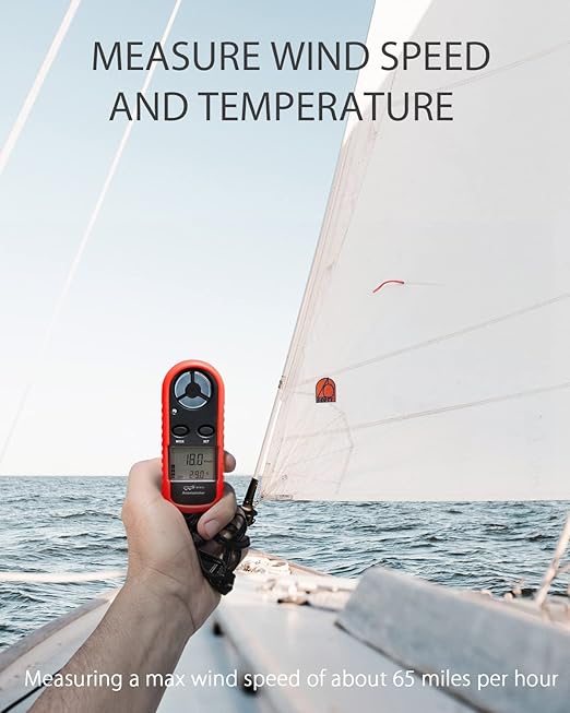 Wintact Handheld Anemometer, Digital Wind Speed Meter Gauge, Air Flow Velocity Tester with Measuring Wind Temperature 14℉ to 113℉ for HVAC Duct Outdoor Kite Boat Sailing Surfing (WT816)