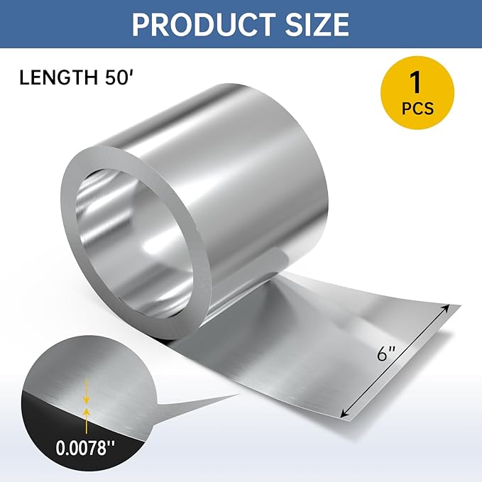 6 in x 50 ft Aluminum Flashing Roll - Roofing Flashing Rolls for Sealing Windows Doors, Shed Weatherproofing Areas
