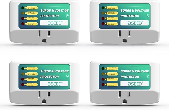 BSEED Single Outlet Surge Protector for Refrigerator, Voltage Protector with Light Indicators for TV, PC, Washing Machine, and Other Home Appliance, Power Wall Surge Protector, 125V, 1875W, 4 Pack