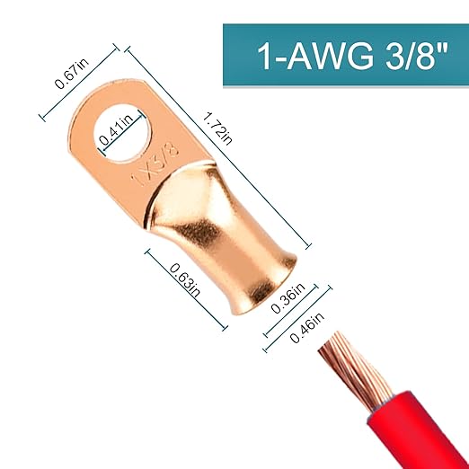 8 PCS Battery Terminal Connectors, Battery Cable Ends Lugs, 1 Gauge Wire Connectors, Ring Terminals, Copper Wire Lugs with Heat Shrink Tubing.