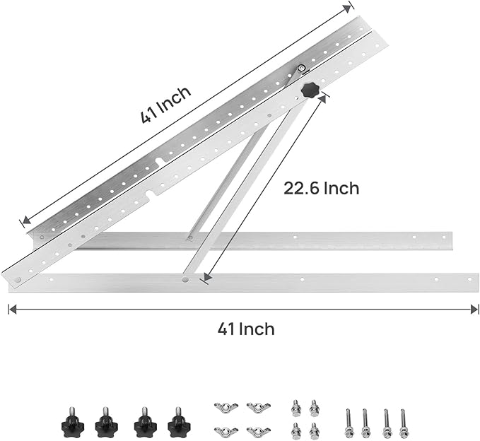 BougeRV 41in Solar Panel Tilt Mount Brackets One-Step with Foldable Tilt Legs, U-Shaped Design Adjustable Mounting Brackets Kits Support Up to 100 200 300 Watt Solar Panel for Roof, RV, and Off-Grid