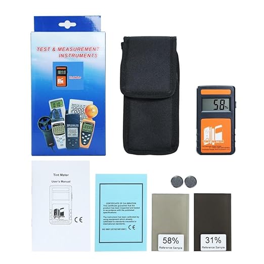 Handheld Digital Window Tint Meter 0%~100% Range Visual Light Transmission Light Transmission Continous Measurement Function (up to 4000) for Mesuring Film, Filmed Glass, Window Tint, Side Windshield