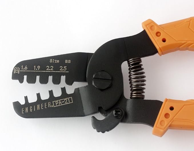 ENGINEER PA-21 Universal Connector Crimping Pliers 175mm. Made in Japan. Precision Crimping Tool for Open Barrel Connectors, Long Barrel Wing Type (AWG #26 - #18 wires)