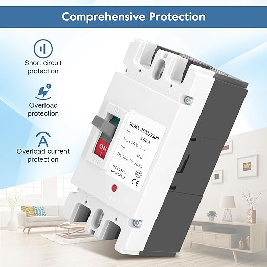 Yosoo Health Gear Dc Circuit Breaker 2p Plastic Case Circuit Breaker Solar Switch 500v 160a, Suitable for Solar Panel Power Grid System