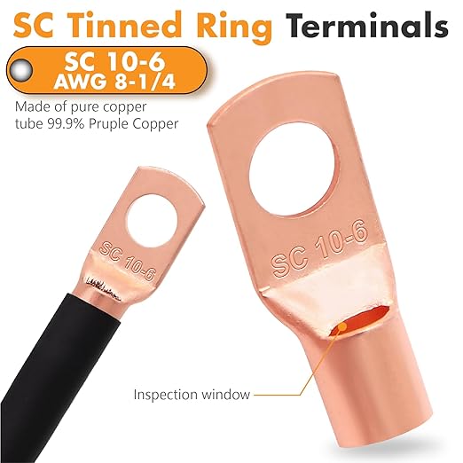 Jeemiter 8 AWG CCA Wire Kit - 50ft Total (25ft Red & 25ft Black) | Complete Power & Ground Cable for Car Audio, Solar, RV | with Lugs & Heat Shrink Tube