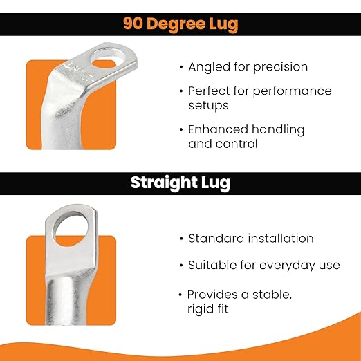 SELTERM 10pcs - 2/0 AWG 5/16" Stud 90° Bent Battery Lugs- Ring Terminal Connectors with 12pcs 3:1 Black & Red 3/4" Heat Shrink Tubing - Heavy Duty Battery Cable Ends - Tinned Copper Wire Connector Kit