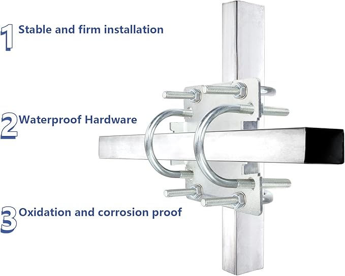 2 Sets Antenna Mast Clamp Cross-Over Bracket Kit with U Bolts for 1"-2" OD Poles, Heavy Duty Mounting Hardware for MINO Yagi TV Antennas, Security Camera, Weather Station