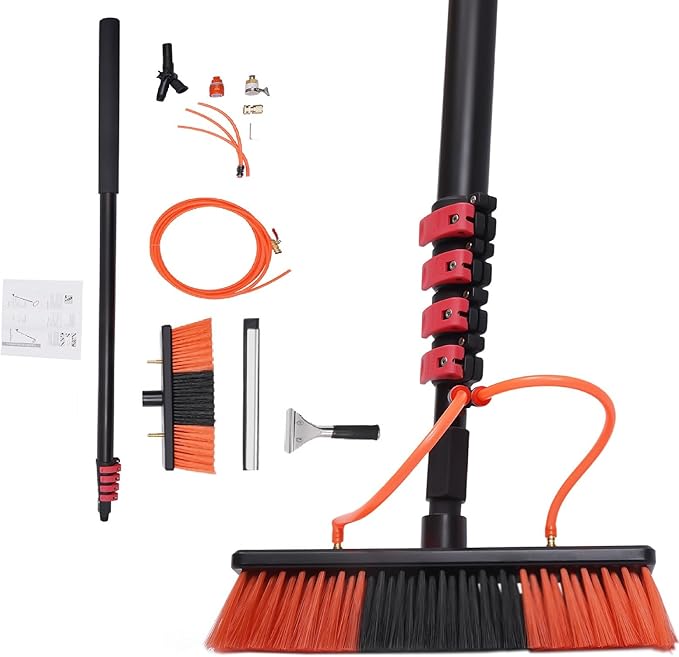 Water Fed Pole Kit Lightweight 24 Feet, w/Squeegee Water Fed Cleaning System, Outdoor Window Cleaner Solar Panel Cleaning and Washing Tool for Window Glass Solar Panel (24FT)